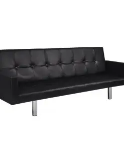 vidaXL Sofa Bed with Armrest Black Artificial Leather