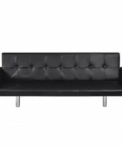 vidaXL Sofa Bed with Armrest Black Artificial Leather