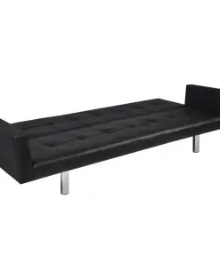 vidaXL Sofa Bed with Armrest Black Artificial Leather