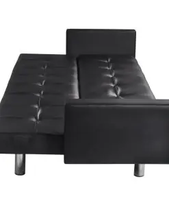 vidaXL Sofa Bed with Armrest Black Artificial Leather