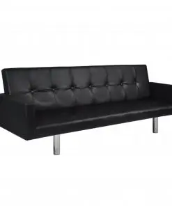 vidaXL Sofa Bed with Armrest Black Artificial Leather