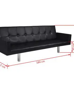 vidaXL Sofa Bed with Armrest Black Artificial Leather