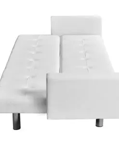 vidaXL Sofa Bed with Armrest White Artificial Leather