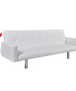 vidaXL Sofa Bed with Armrest White Artificial Leather