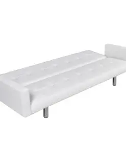 vidaXL Sofa Bed with Armrest White Artificial Leather