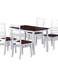 Brown White Solid Wood Dining Table Set with 4 Chairs