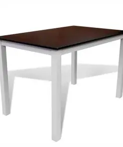 Brown White Solid Wood Dining Table Set with 4 Chairs