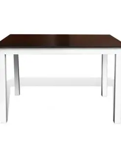 Brown White Solid Wood Dining Table Set with 4 Chairs