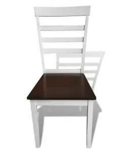 Brown White Solid Wood Dining Table Set with 4 Chairs