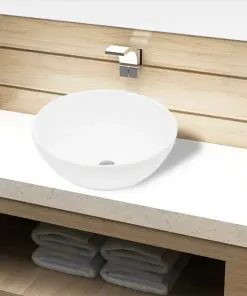 vidaXL Ceramic Bathroom Sink Basin White Round