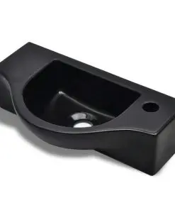vidaXL Ceramic Bathroom Sink Basin with Faucet Hole Black