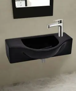 vidaXL Ceramic Bathroom Sink Basin with Faucet Hole Black