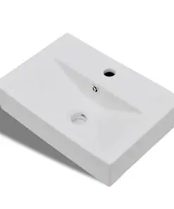 Ceramic Bathroom Sink Basin Faucet/Overflow Hole White Rectangular