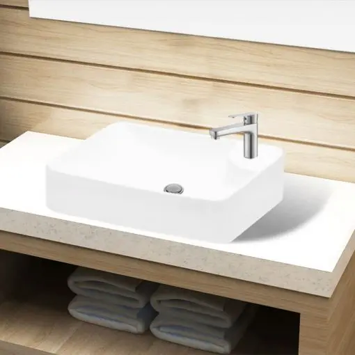 vidaXL Ceramic Bathroom Sink Basin with Faucet Hole White