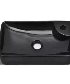 vidaXL Ceramic Bathroom Sink Basin with Faucet Hole Black