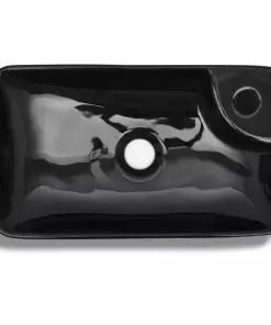 vidaXL Ceramic Bathroom Sink Basin with Faucet Hole Black