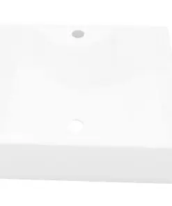 Ceramic Bathroom Sink Basin with Faucet Hole White Square