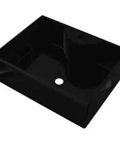 Ceramic Bathroom Sink Basin with Faucet Hole Black Square