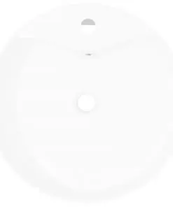 vidaXL Ceramic Bathroom Sink Basin Faucet/Overflow Hole White Round