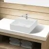 vidaXL Ceramic Bathroom Sink Basin with Faucet Hole White Square