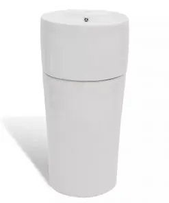 vidaXL Ceramic Stand Bathroom Sink Basin Faucet/Overflow Hole White