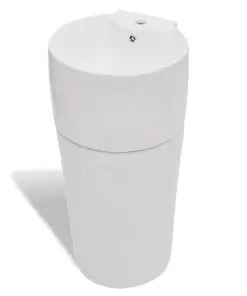 vidaXL Ceramic Stand Bathroom Sink Basin Faucet/Overflow Hole White