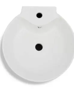 vidaXL Ceramic Stand Bathroom Sink Basin Faucet/Overflow Hole White
