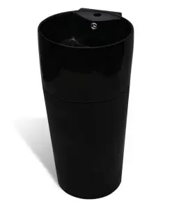 Ceramic Stand Bathroom Sink Basin Faucet/Overflow Hole Black Round