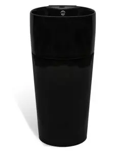 Ceramic Stand Bathroom Sink Basin Faucet/Overflow Hole Black Round