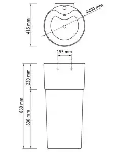 Ceramic Stand Bathroom Sink Basin Faucet/Overflow Hole Black Round