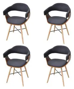 vidaXL Dining Chairs 4 pcs Dark Grey Bent Wood and Fabric