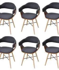 vidaXL Dining Chairs 6 pcs Dark Grey Bent Wood and Fabric