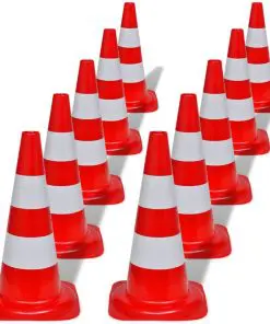 10 Reflective Traffic Cones Red and White 50 cm