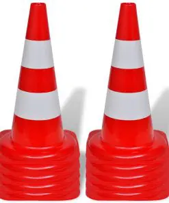 10 Reflective Traffic Cones Red and White 50 cm