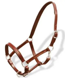 vidaXL Real Leather Headcollar Stable Halter Adjustable Brown Pony