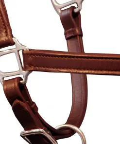 vidaXL Real Leather Headcollar Stable Halter Adjustable Brown Cob
