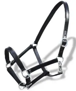 vidaXL Real Leather Headcollar Stable Halter Adjustable Black Cob