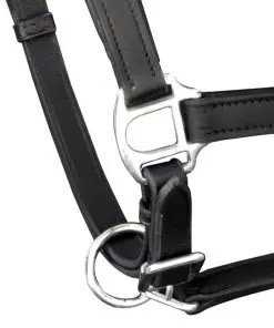 vidaXL Real Leather Headcollar Stable Halter Adjustable Black Cob