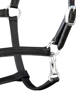 vidaXL Real Leather Headcollar Stable Halter Adjustable Black Cob