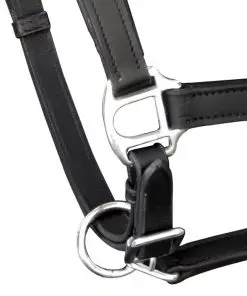 vidaXL Real Leather Headcollar Stable Halter Adjustable Black Full