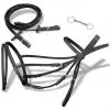 vidaXL Leather Flash Bridle with Reins and Bit Black Pony