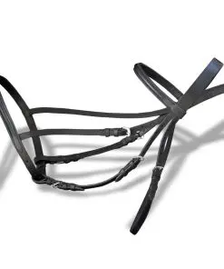 vidaXL Leather Flash Bridle with Reins and Bit Black Full