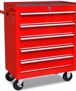 vidaXL Workshop Tool Trolley 5 Drawers Red