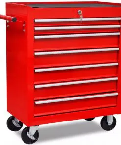 vidaXL Workshop Tool Trolley 7 Drawers Red