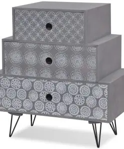 vidaXL Nightstand with 3 Drawers Grey