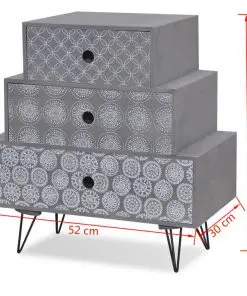 vidaXL Nightstand with 3 Drawers Grey