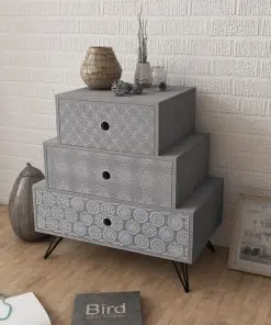vidaXL Nightstand with 3 Drawers Grey