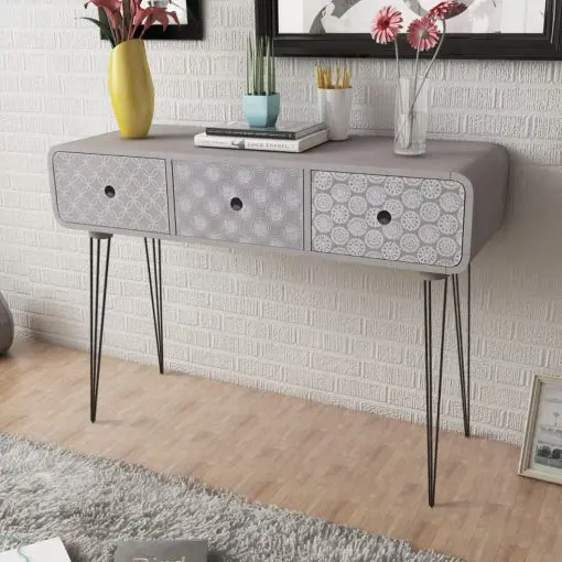 vidaXL Console Table with 3 Drawers Grey
