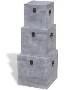 vidaXL Storage Box Concrete 3 pcs Square Grey MDF