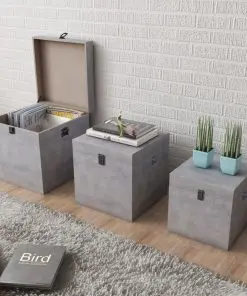 vidaXL Storage Box Concrete 3 pcs Square Grey MDF